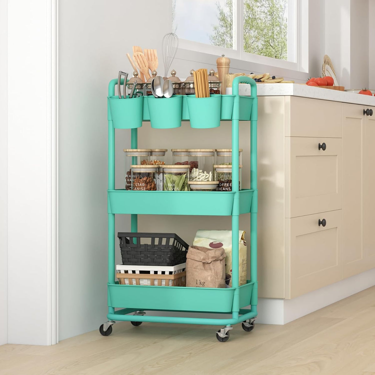 4-Tier Plastic Rolling Storage Cart Utility Cart White