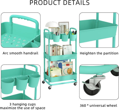 4-Tier Plastic Rolling Storage Cart Utility Cart White