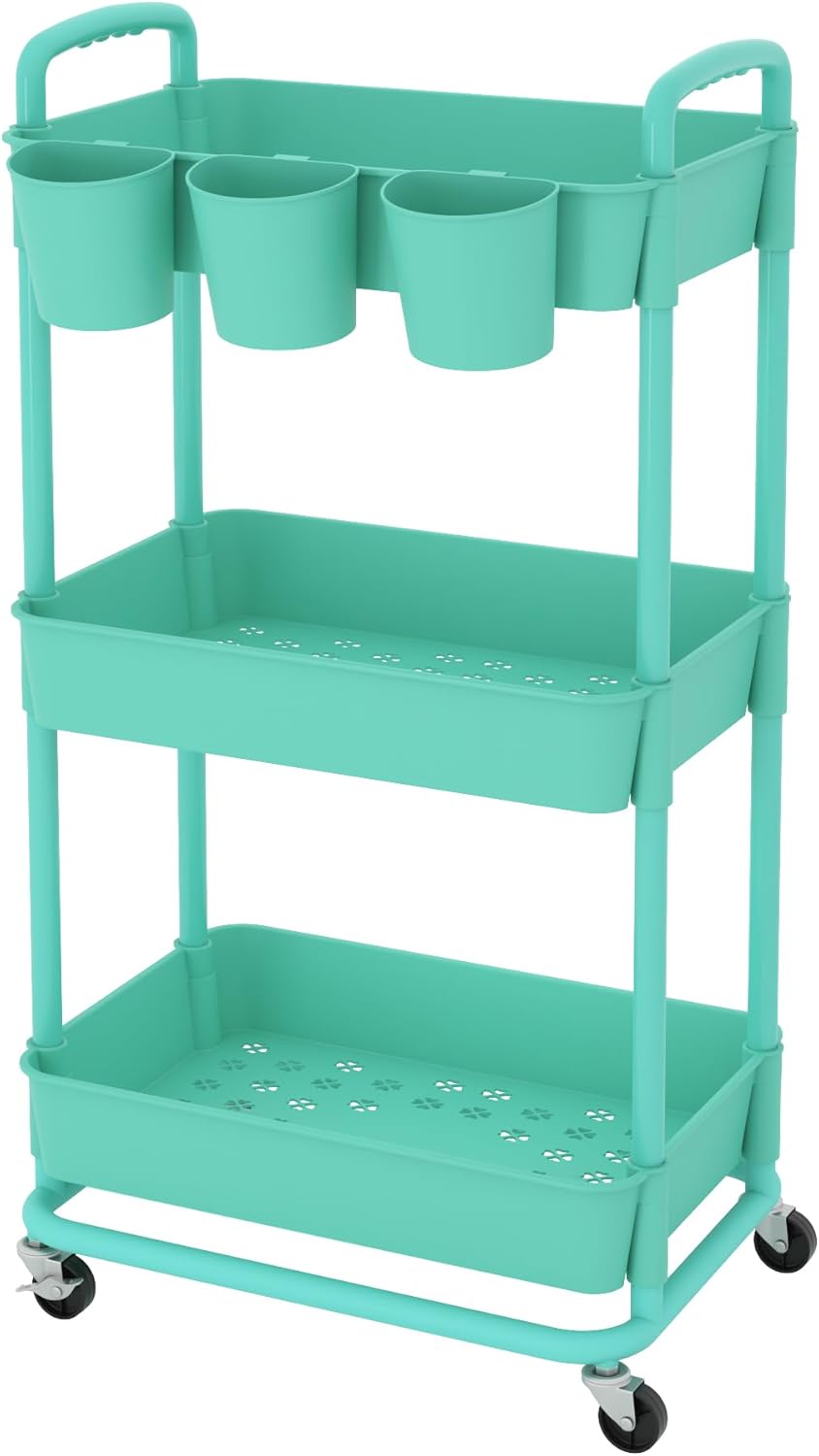4-Tier Plastic Rolling Storage Cart Utility Cart White