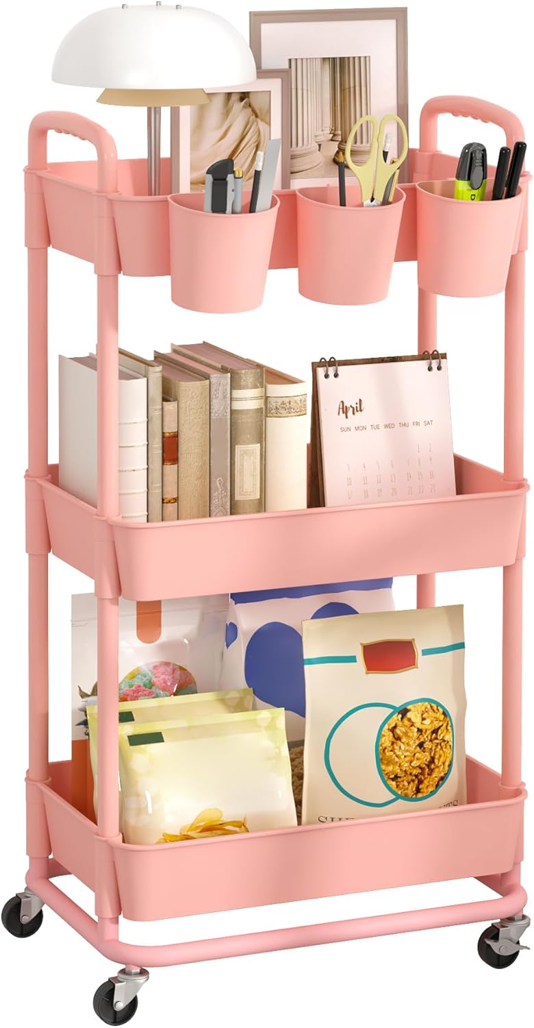 4-Tier Plastic Rolling Storage Cart Utility Cart White
