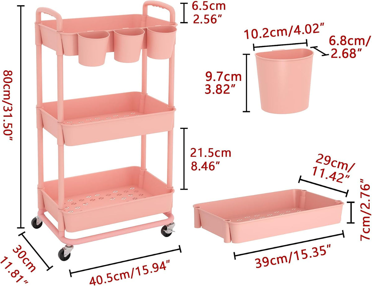 4-Tier Plastic Rolling Storage Cart Utility Cart White