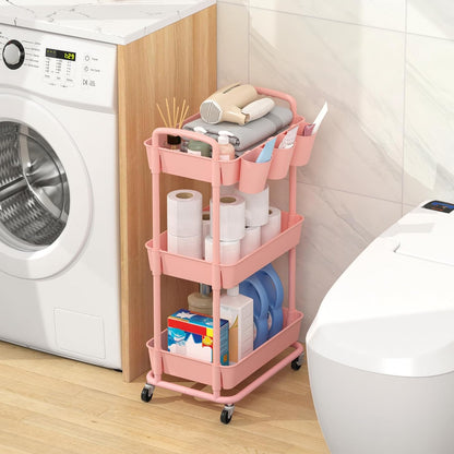 4-Tier Plastic Rolling Storage Cart Utility Cart White