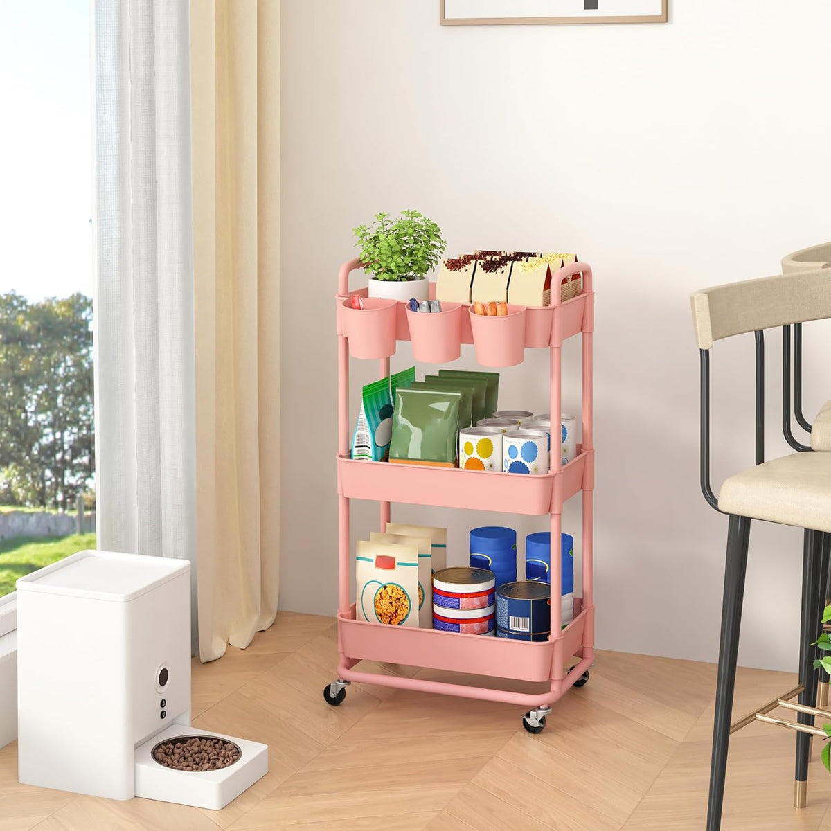 4-Tier Plastic Rolling Storage Cart Utility Cart White