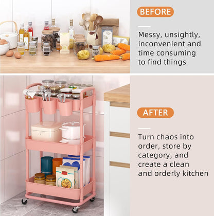 4-Tier Plastic Rolling Storage Cart Utility Cart White