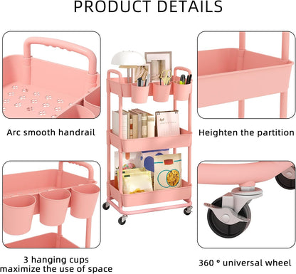 4-Tier Plastic Rolling Storage Cart Utility Cart White