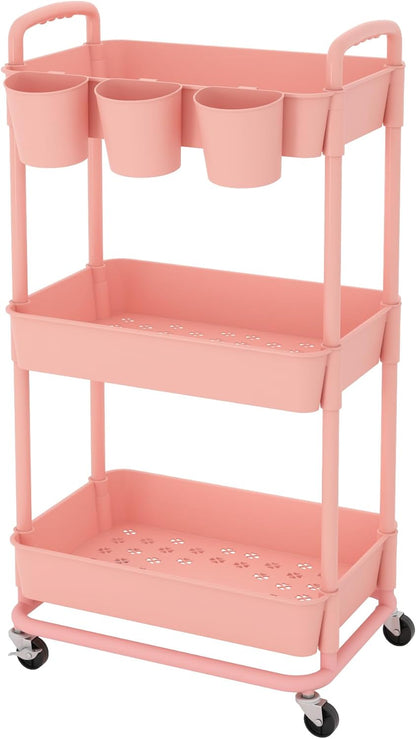 4-Tier Plastic Rolling Storage Cart Utility Cart White