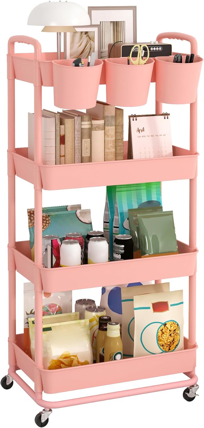 4-Tier Plastic Rolling Storage Cart Utility Cart White