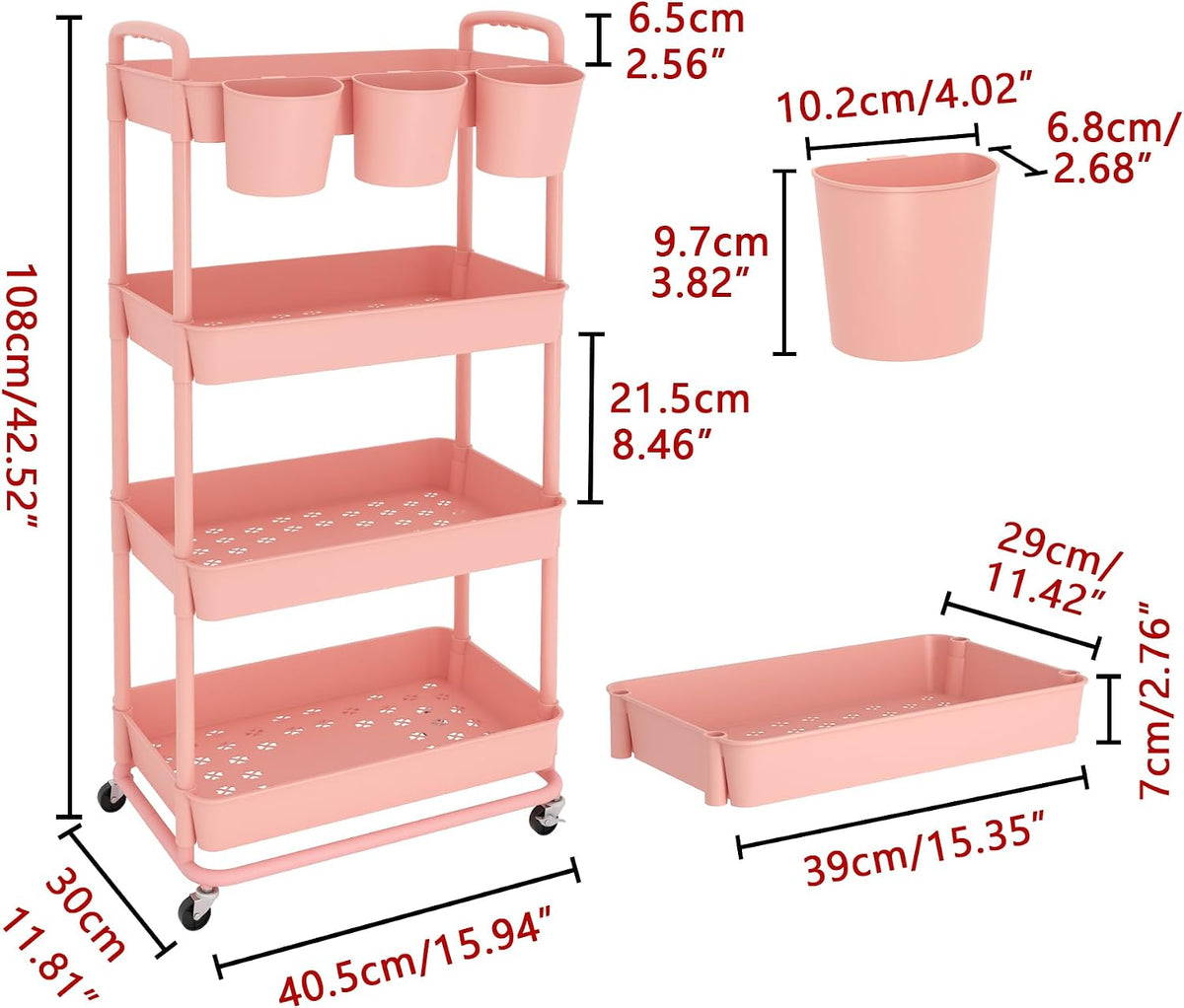 4-Tier Plastic Rolling Storage Cart Utility Cart White