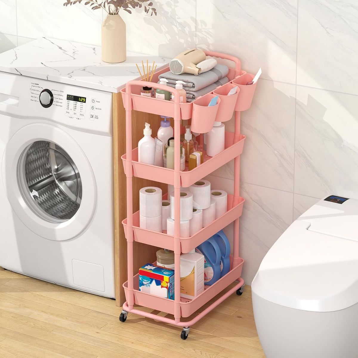 4-Tier Plastic Rolling Storage Cart Utility Cart White