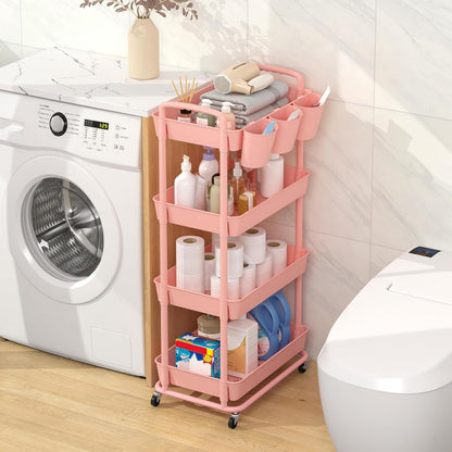 4-Tier Plastic Rolling Storage Cart Utility Cart White
