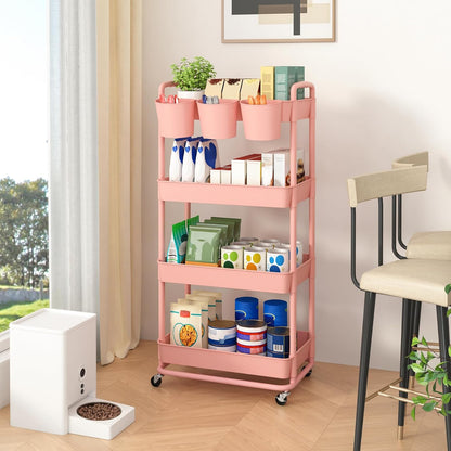 4-Tier Plastic Rolling Storage Cart Utility Cart White