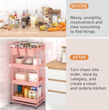 4-Tier Plastic Rolling Storage Cart Utility Cart White