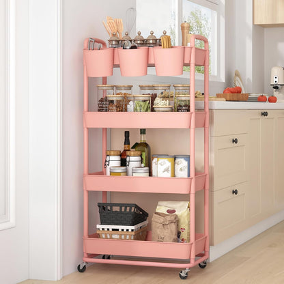 4-Tier Plastic Rolling Storage Cart Utility Cart White