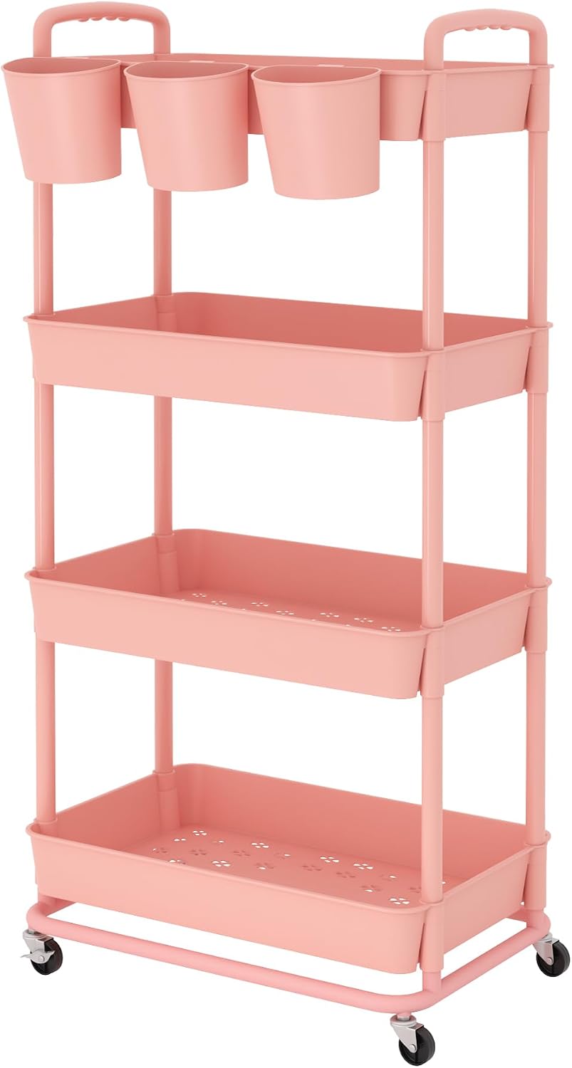 4-Tier Plastic Rolling Storage Cart Utility Cart White