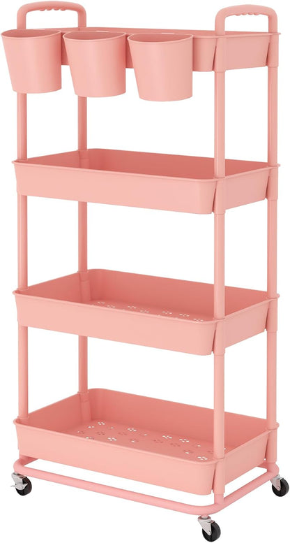4-Tier Plastic Rolling Storage Cart Utility Cart White