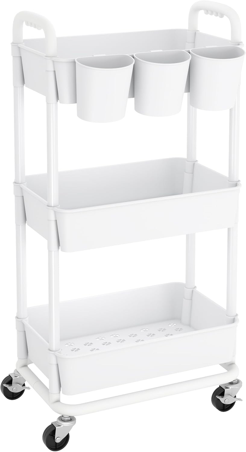 4-Tier Plastic Rolling Storage Cart Utility Cart White