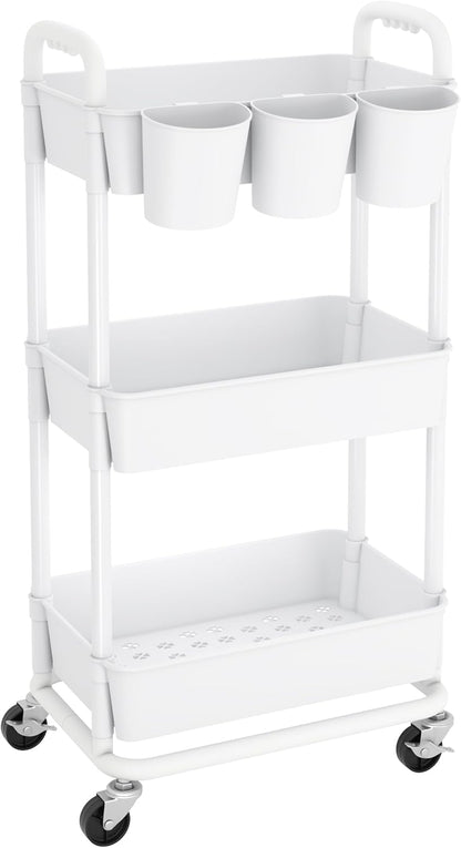 4-Tier Plastic Rolling Storage Cart Utility Cart White