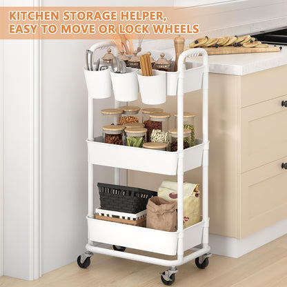 4-Tier Plastic Rolling Storage Cart Utility Cart White