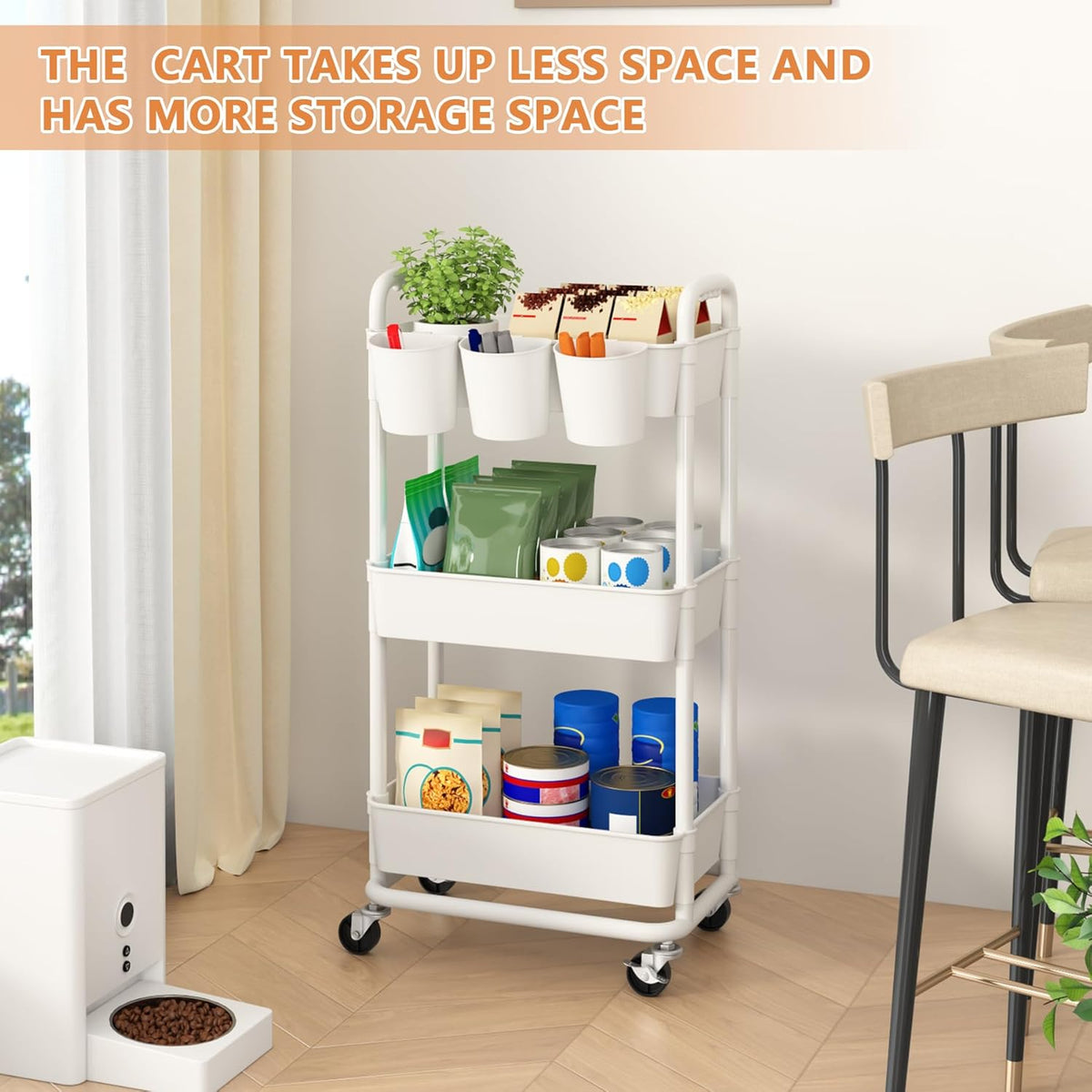 4-Tier Plastic Rolling Storage Cart Utility Cart White