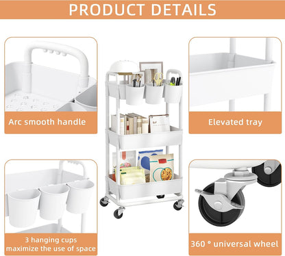 4-Tier Plastic Rolling Storage Cart Utility Cart White