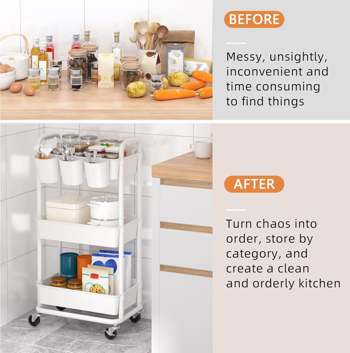 4-Tier Plastic Rolling Storage Cart Utility Cart White