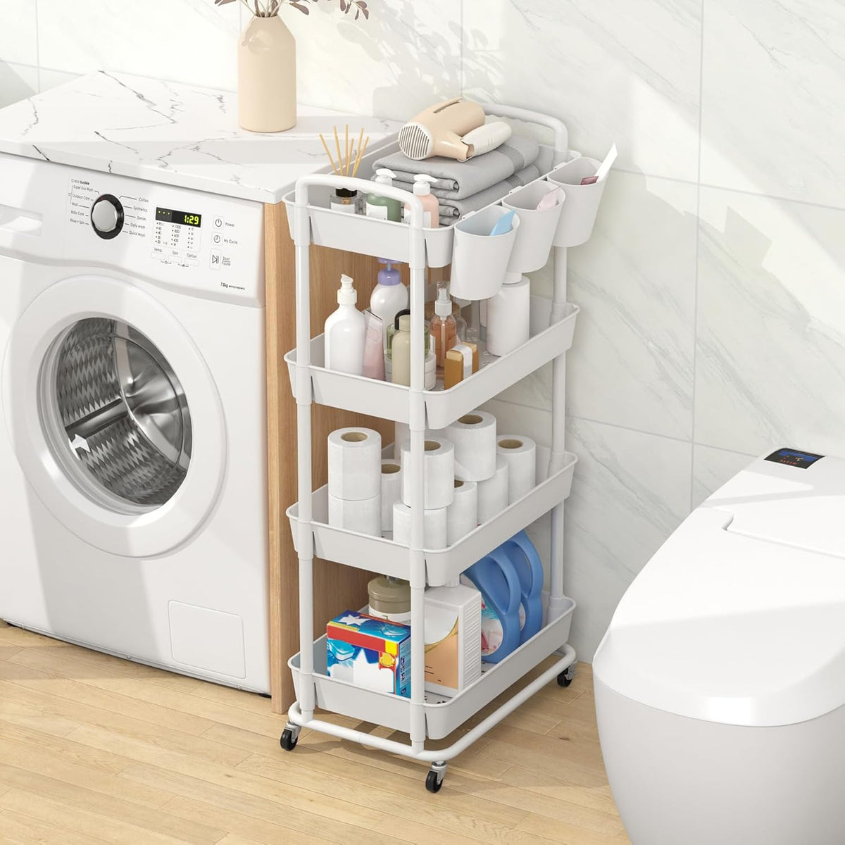 4-Tier Plastic Rolling Storage Cart Utility Cart White