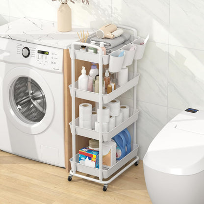 4-Tier Plastic Rolling Storage Cart Utility Cart White