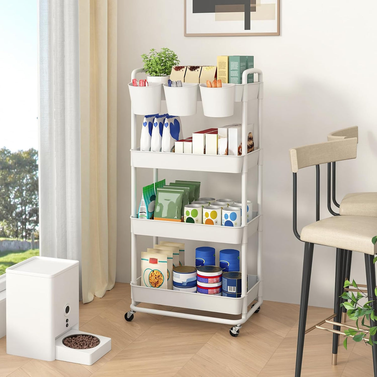 4-Tier Plastic Rolling Storage Cart Utility Cart White