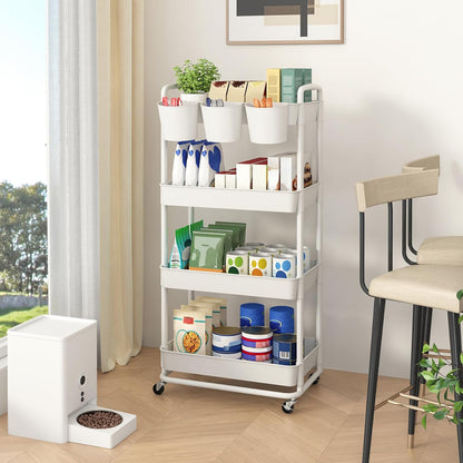 4-Tier Plastic Rolling Storage Cart Utility Cart White