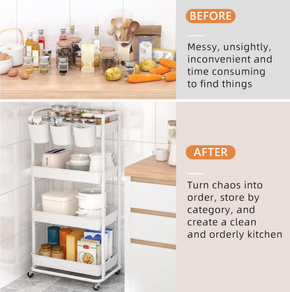 4-Tier Plastic Rolling Storage Cart Utility Cart White