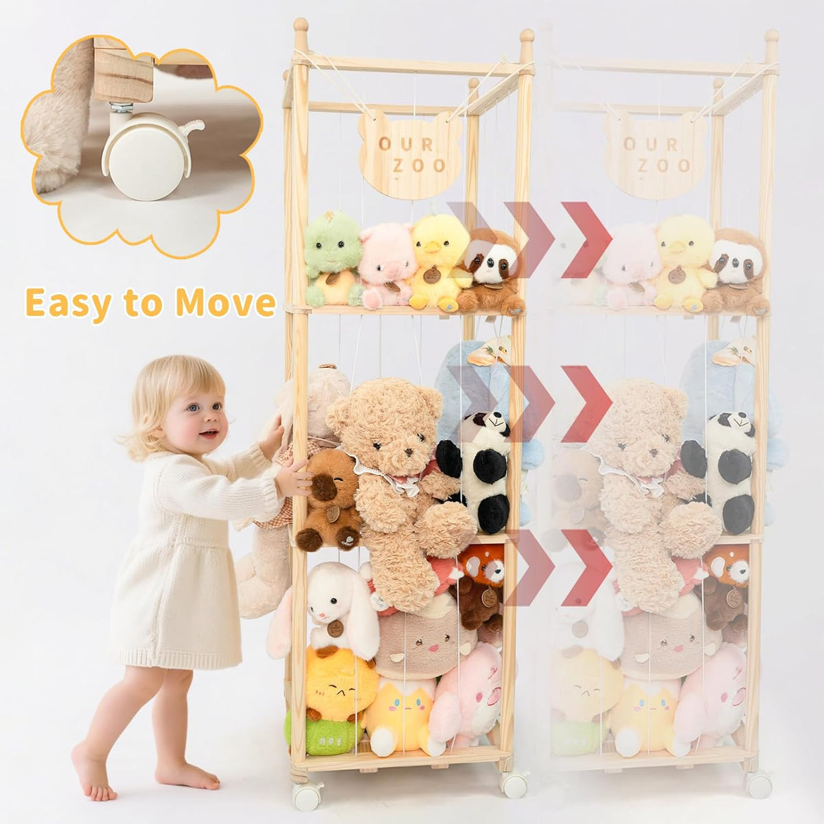 Stuffed Animal Storage Zoo Organizer – Tall Wooden Tower Holder for Large Plush Toys – Vertical Space Saving Cage Display – Kids Playroom Nursery Bedroom Toy Organization Solution