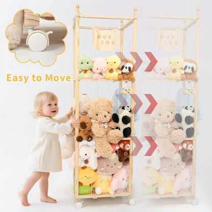 Stuffed Animal Storage Zoo Organizer – Tall Wooden Tower Holder for Large Plush Toys – Vertical Space Saving Cage Display – Kids Playroom Nursery Bedroom Toy Organization Solution