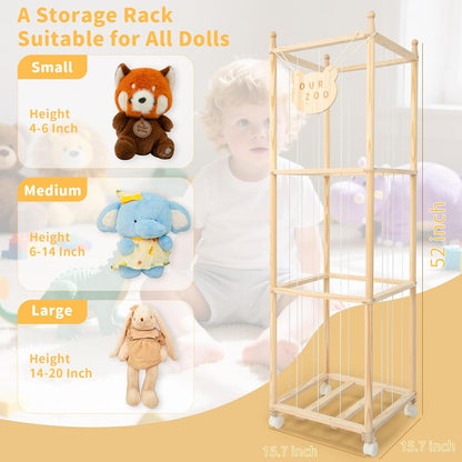 Stuffed Animal Storage Zoo Organizer – Tall Wooden Tower Holder for Large Plush Toys – Vertical Space Saving Cage Display – Kids Playroom Nursery Bedroom Toy Organization Solution