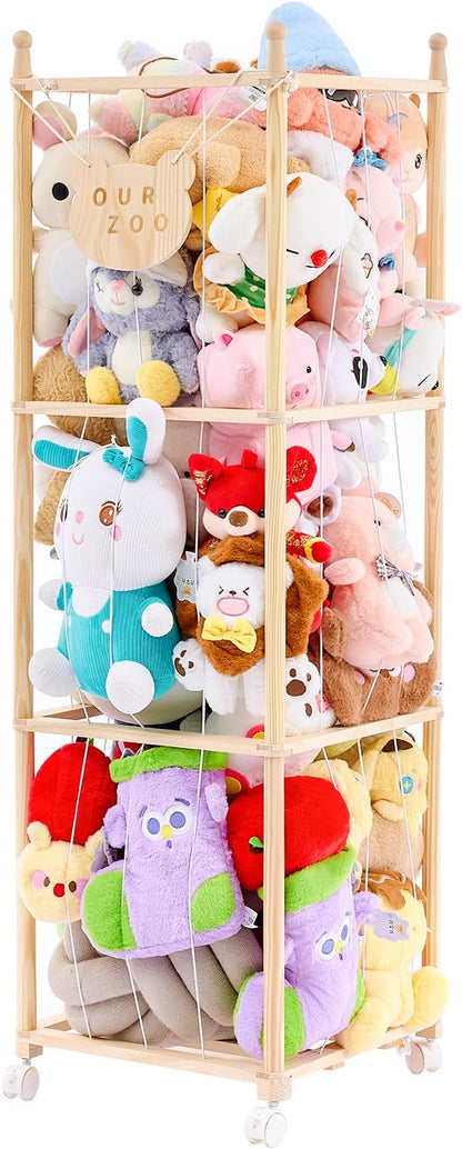 Stuffed Animal Storage Zoo Organizer – Tall Wooden Tower Holder for Large Plush Toys – Vertical Space Saving Cage Display – Kids Playroom Nursery Bedroom Toy Organization Solution