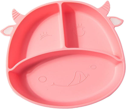 Silicone Divided Baby Suction Plate for Toddlers and Kids Pink
