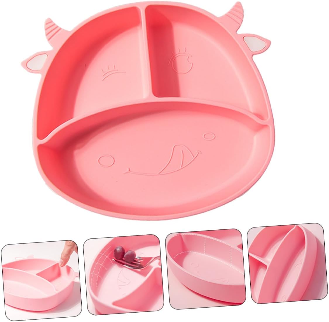 Silicone Divided Baby Suction Plate for Toddlers and Kids Pink