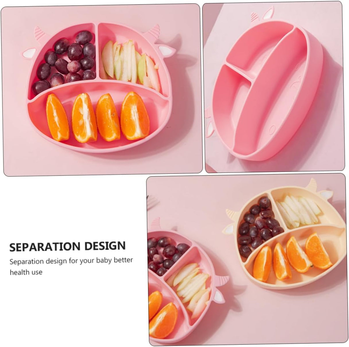 Silicone Divided Baby Suction Plate for Toddlers and Kids Pink