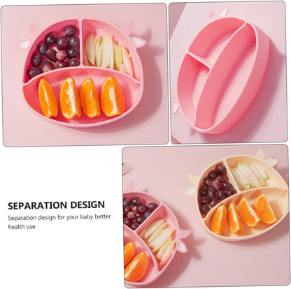 Silicone Divided Baby Suction Plate for Toddlers and Kids Pink