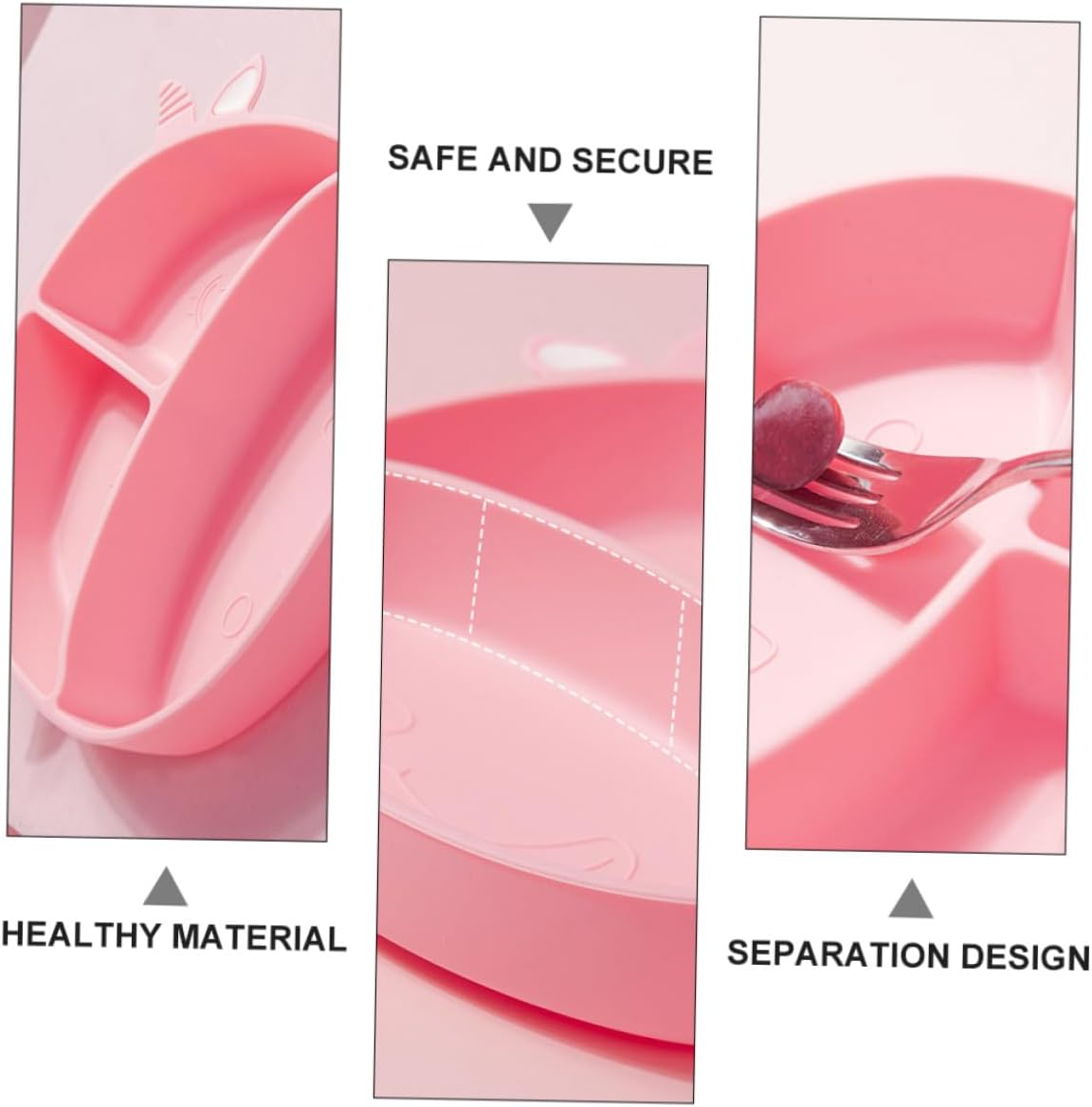 Silicone Divided Baby Suction Plate for Toddlers and Kids Pink