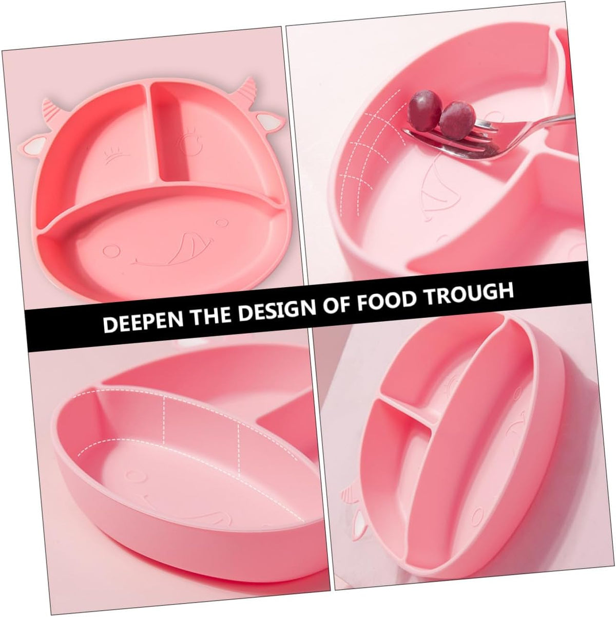 Silicone Divided Baby Suction Plate for Toddlers and Kids Pink