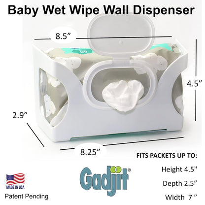 Baby Wet Wipe Wall Mounted Dispenser 2 Pk-White