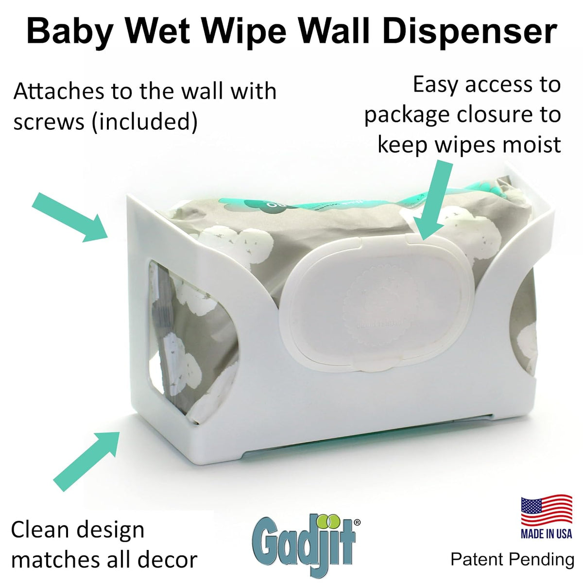 Baby Wet Wipe Wall Mounted Dispenser 2 Pk-White