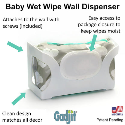 Baby Wet Wipe Wall Mounted Dispenser 2 Pk-White