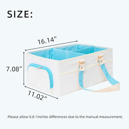 Foldable Diaper Caddy Organizer (White Blue)