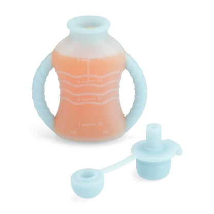 4 Pack Reusable Baby Food Pouches with Double Handles, Silicone Portable Pouches for Toddlers, Refillable 4oz Food Storage Bags for Puree, Yogurt, Smoothies - Includes Collapsible Funnel