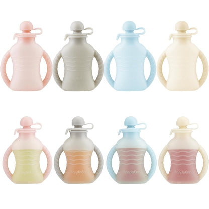 4 Pack Reusable Baby Food Pouches with Double Handles, Silicone Portable Pouches for Toddlers, Refillable 4oz Food Storage Bags for Puree, Yogurt, Smoothies - Includes Collapsible Funnel