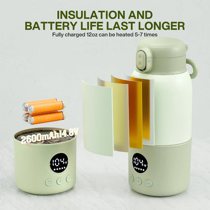 Portable Bottle Warmer for Travel, Fast Heating Baby Bottle Warmer with Keep Warm Function, Portable Milk Warmer for Breast Milk & Formula, 13oz Large Capacity On-the-Go Feeding Solution
