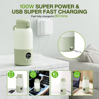 Portable Bottle Warmer for Travel, Fast Heating Baby Bottle Warmer with Keep Warm Function, Portable Milk Warmer for Breast Milk & Formula, 13oz Large Capacity On-the-Go Feeding Solution