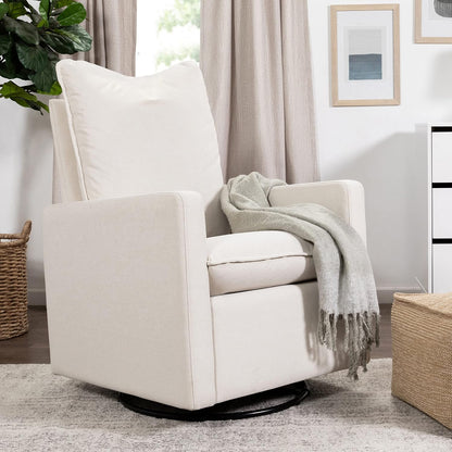 Cali Pillowback Swivel Glider in Performance Plastic Cream Eco-Weave, Water Repellent & Stain Resistant, Greenguard Gold and CertiPUR-US Certified