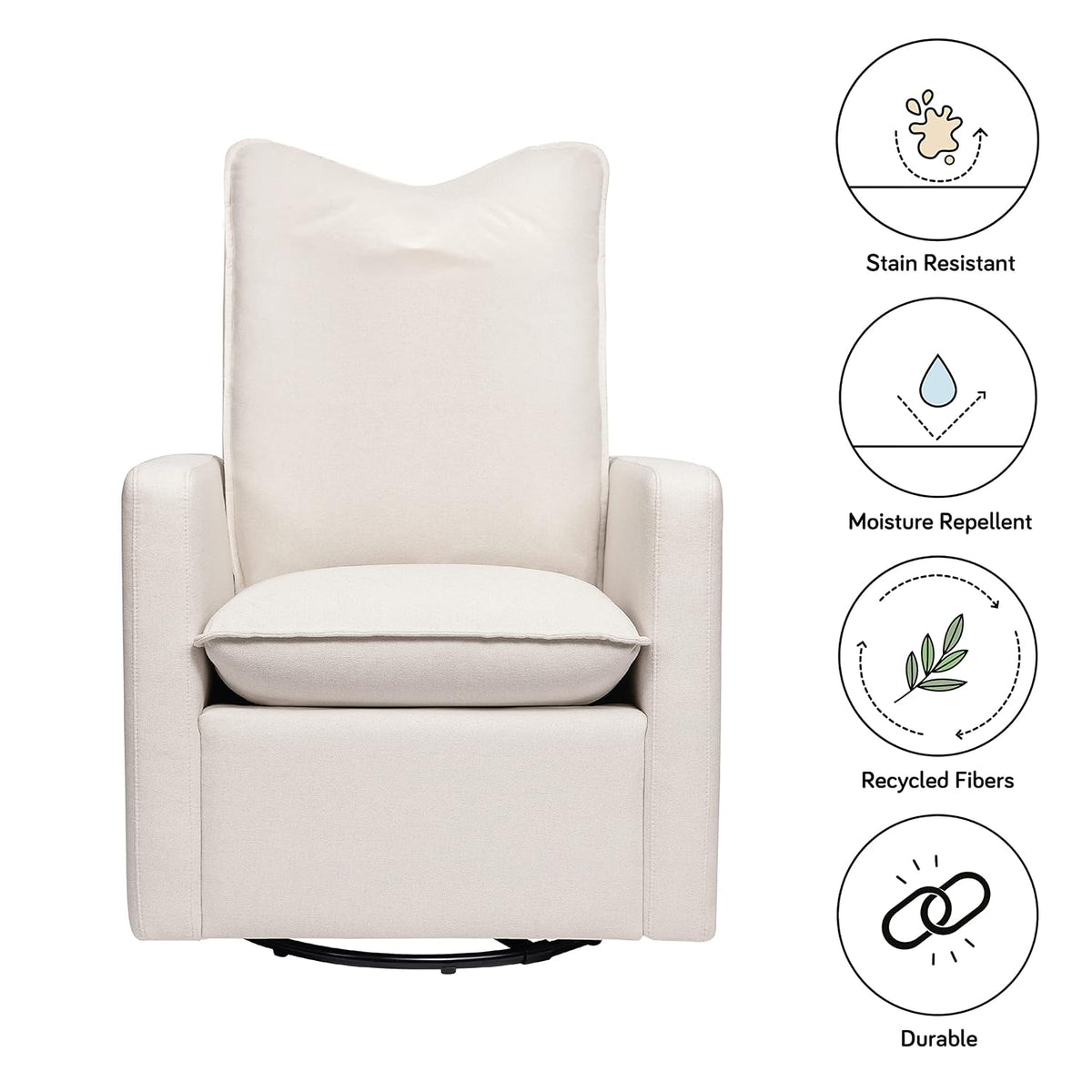 Cali Pillowback Swivel Glider in Performance Plastic Cream Eco-Weave, Water Repellent & Stain Resistant, Greenguard Gold and CertiPUR-US Certified